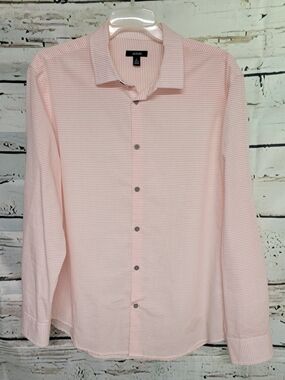 Alfani Orange White Striped Button Front Shirt Men's Large
